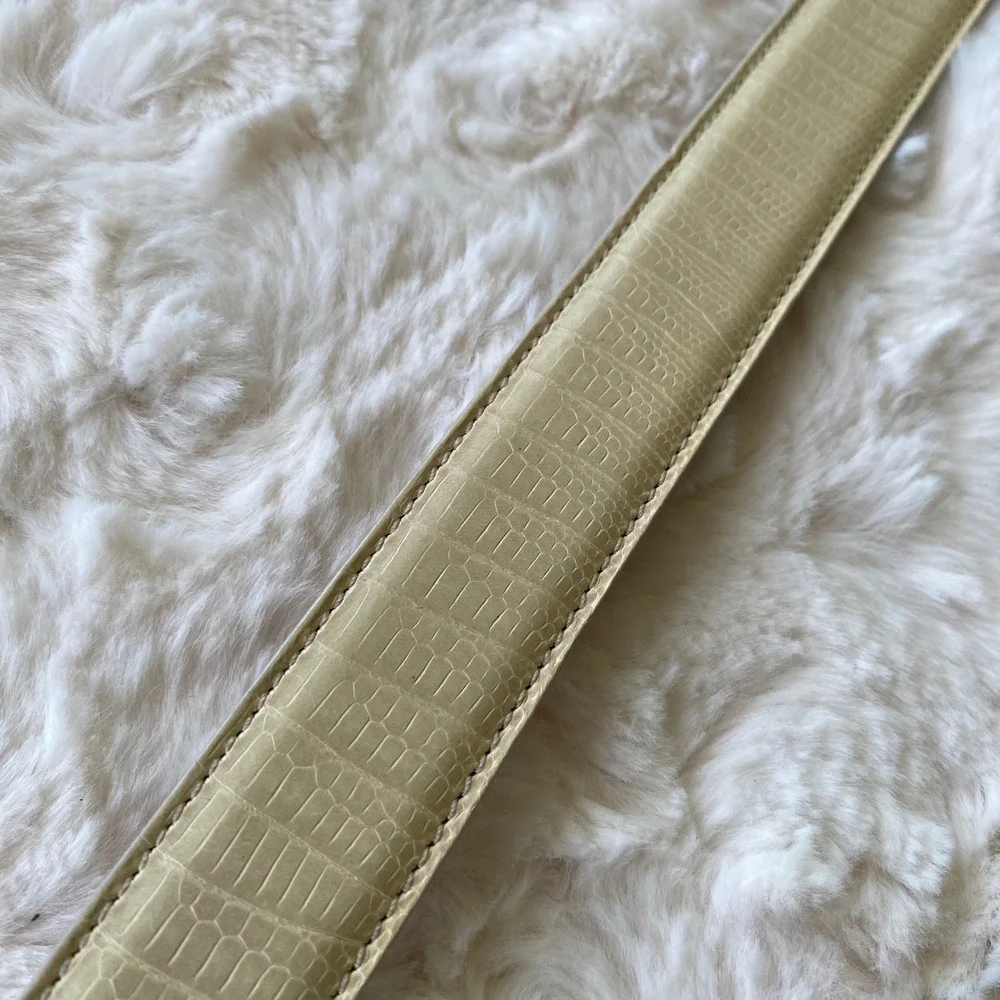 Tanner Lizard Embossed Belt Womens Small Cream Genuine Leather Italy Old Money